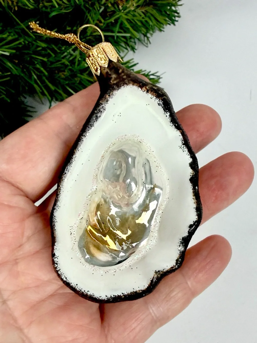 Sur La Table Oyster On The Half Shell Glass Christmas Ornament made in Poland